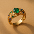 Green and Blue Crystal Gold-Tone Ring