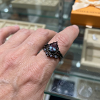 Amethyst-Look Layered Ring in White Gold Tone