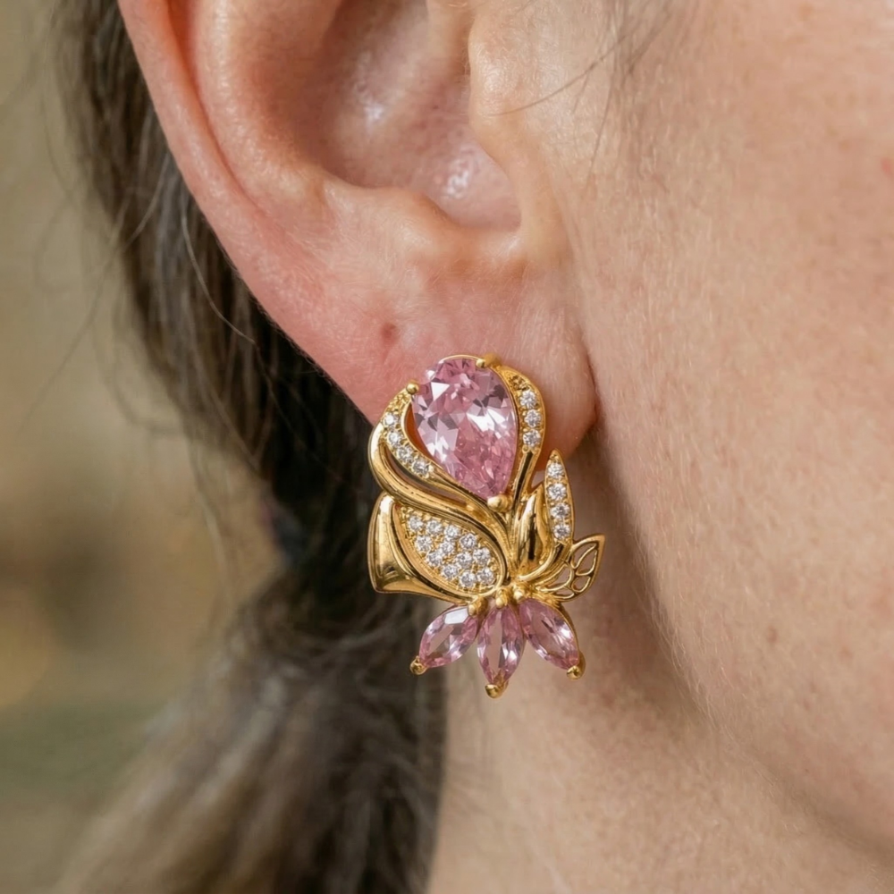 Rose Petal Earrings in Rose Gold Tone