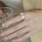 Adjustable Pearl Flower Ring in Gold Tone