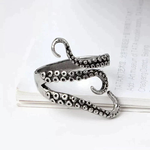Adjustable Octopus Tentacle Wrap Ring in Silver Tone