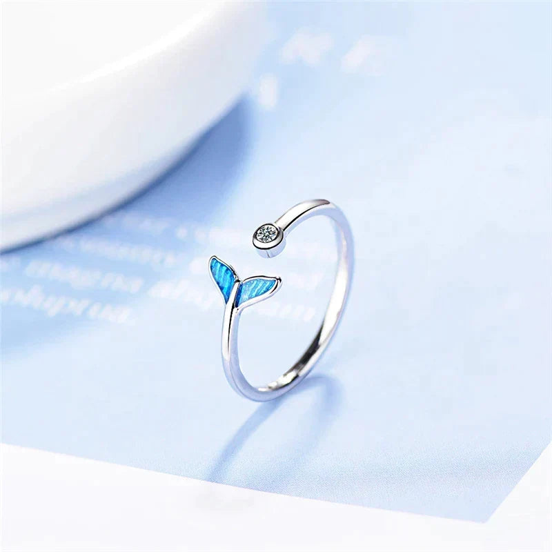 Whale Tail Ring in Silver Tone and Zirconia