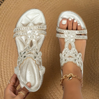 Rhinestone Flat Sandals with Slingback Strap