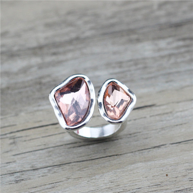 Double Crystal Silver-Tone Ring