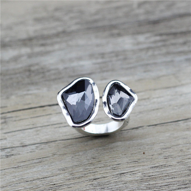 Double Crystal Silver-Tone Ring