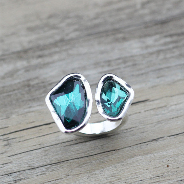 Double Crystal Silver-Tone Ring