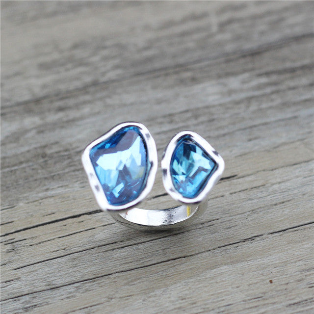 Double Crystal Silver-Tone Ring