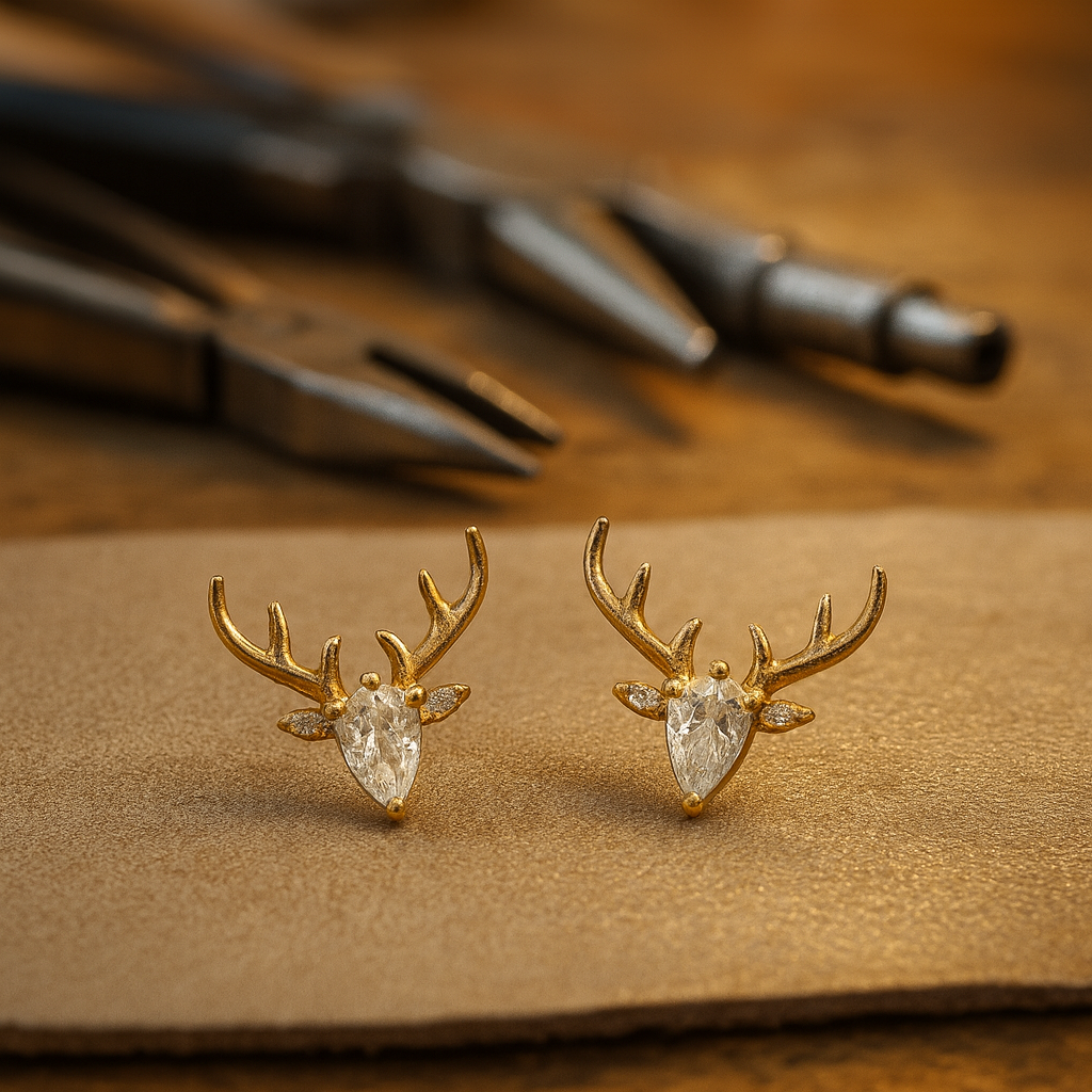 Antler Earrings with Clear Zircon