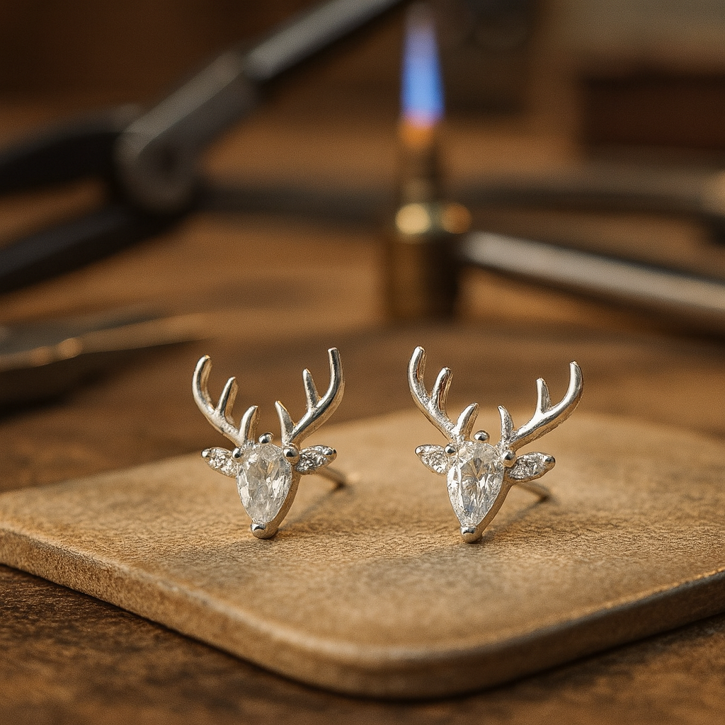 Antler Earrings with Clear Zircon