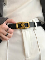 Geometric Buckle Belt in Faux Leather