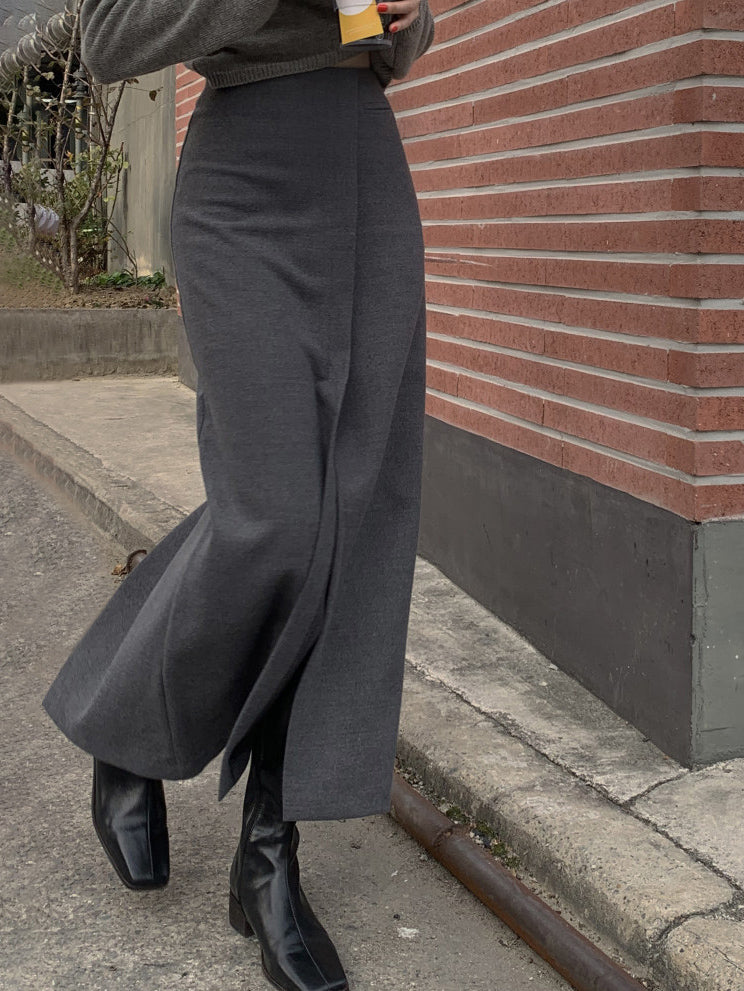 Wrap-Front Straight Maxi Skirt in Woven Fabric