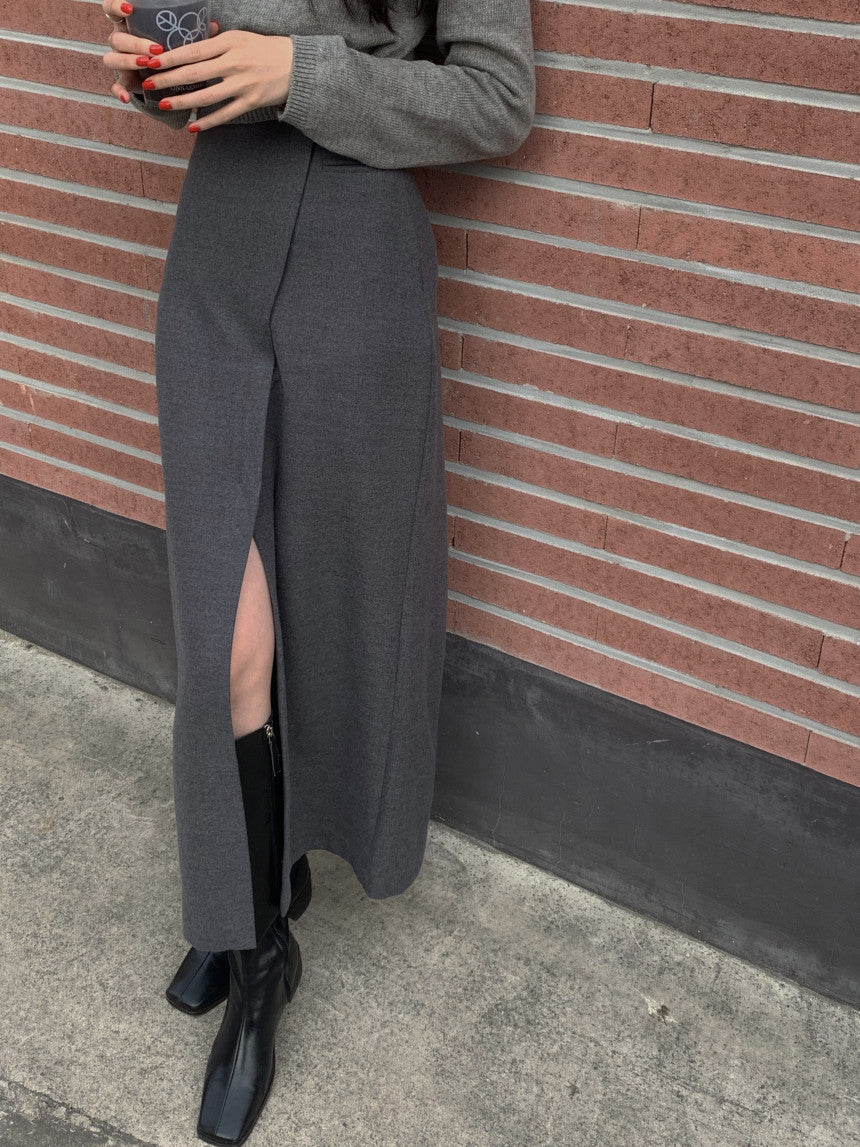 Wrap-Front Straight Maxi Skirt in Woven Fabric