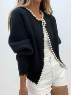 Brushed Cardigan with Pearl Detailing and Softly Draped Shape