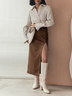 Faux Leather Midi Skirt with Side Split