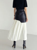 Layered Pleated Maxi Skirt in Faux Leather