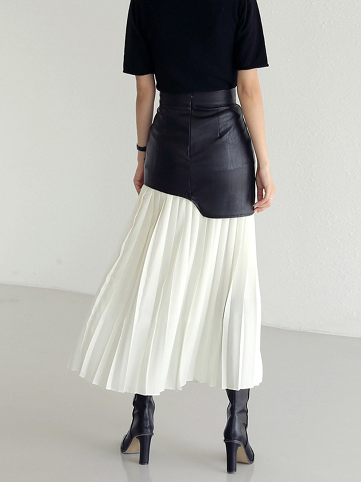 Layered Pleated Maxi Skirt in Faux Leather