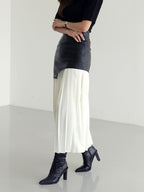 Layered Pleated Maxi Skirt in Faux Leather