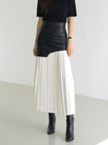 Layered Pleated Maxi Skirt in Faux Leather