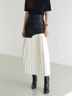 Layered Pleated Maxi Skirt in Faux Leather