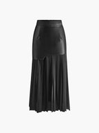 Layered Pleated Maxi Skirt in Faux Leather