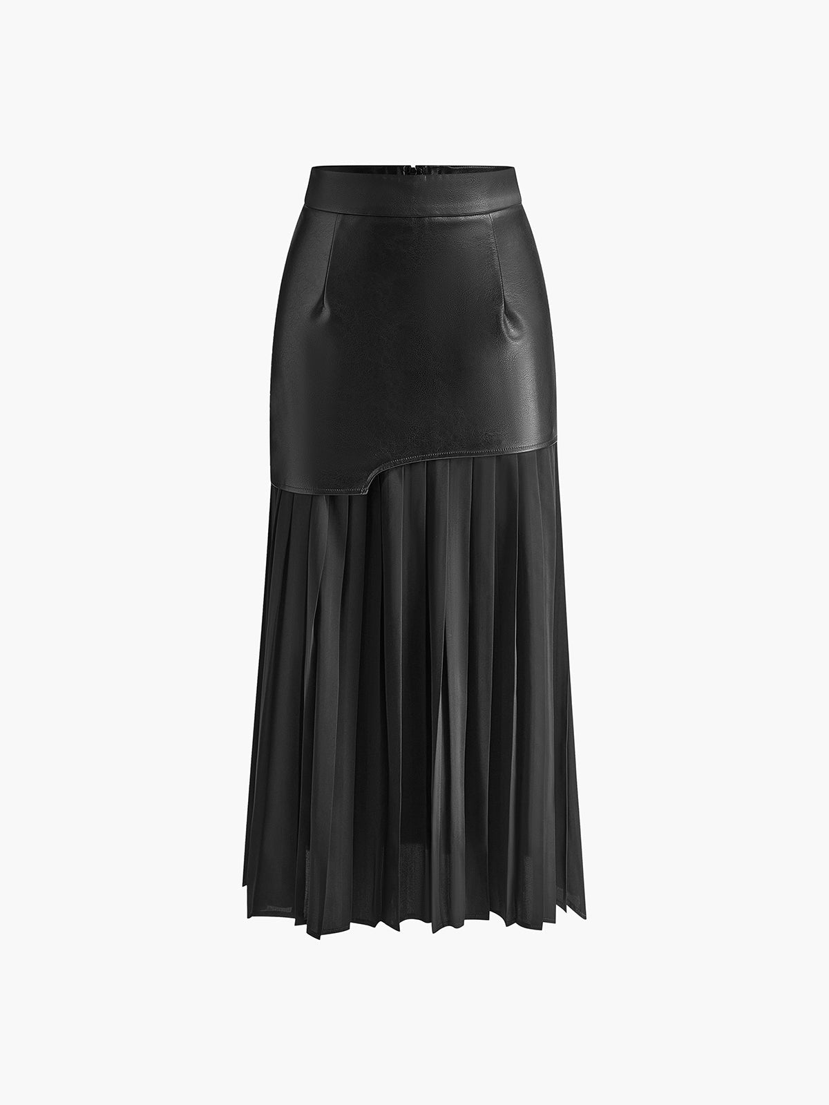 Layered Pleated Maxi Skirt in Faux Leather