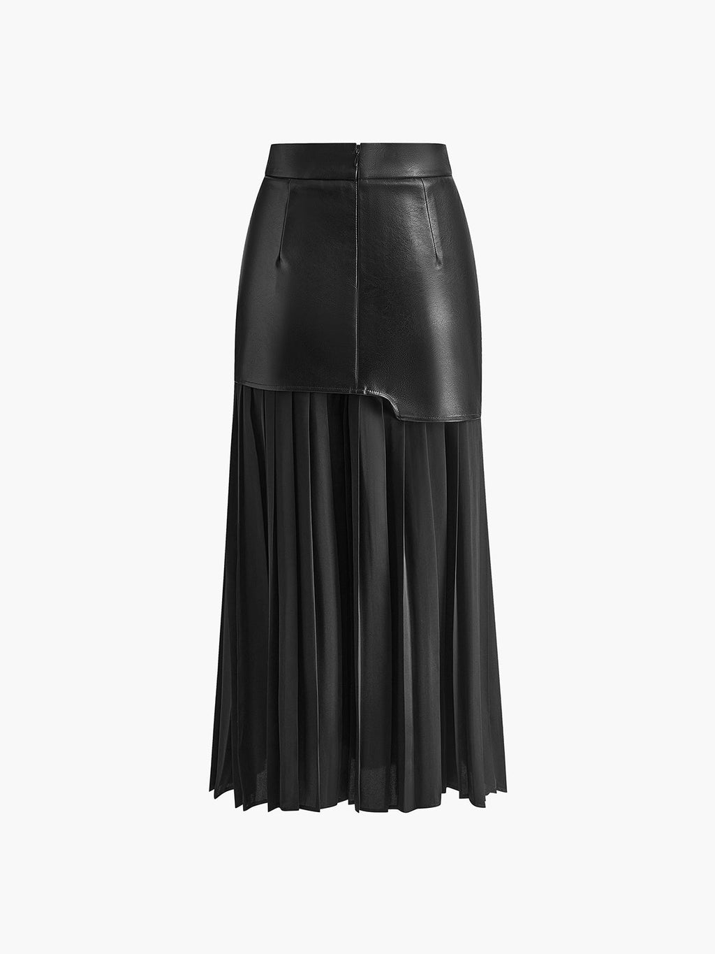 Layered Pleated Maxi Skirt in Faux Leather