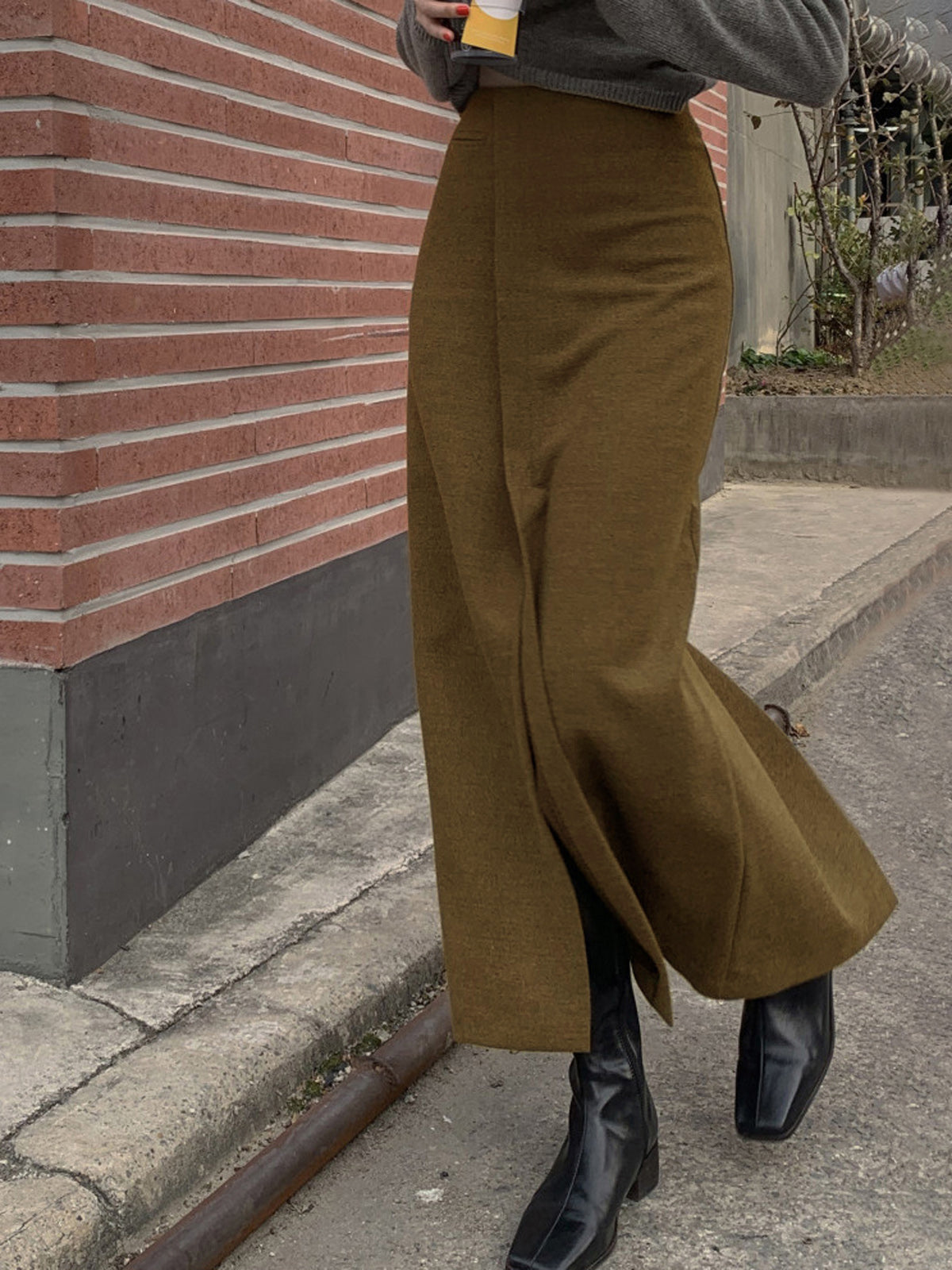 Wrap-Front Straight Maxi Skirt in Woven Fabric
