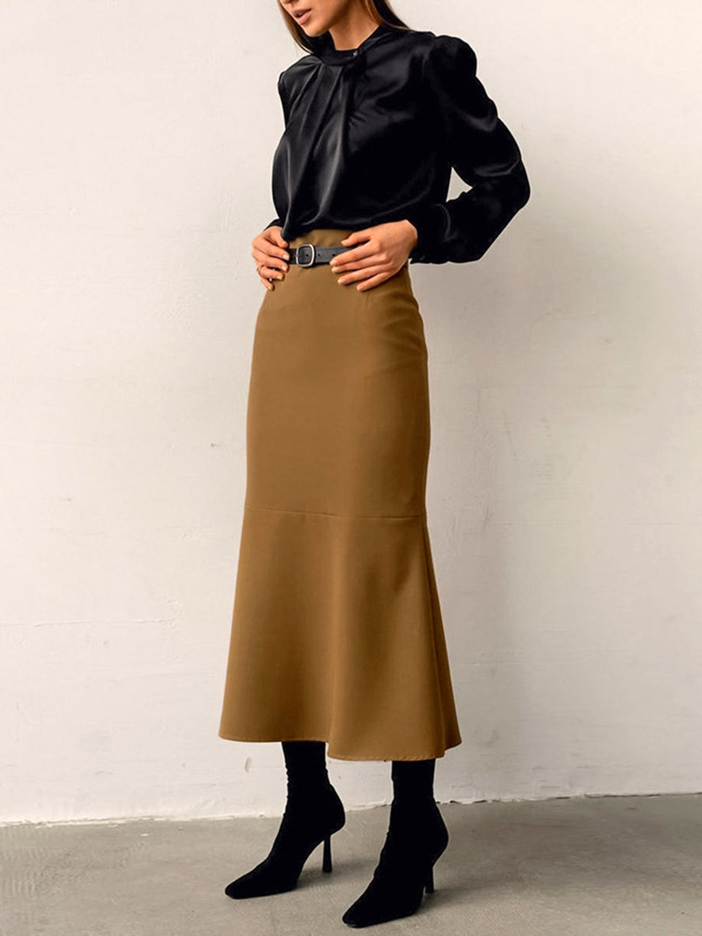 Women's Flared Maxi Skirt with High Waist
