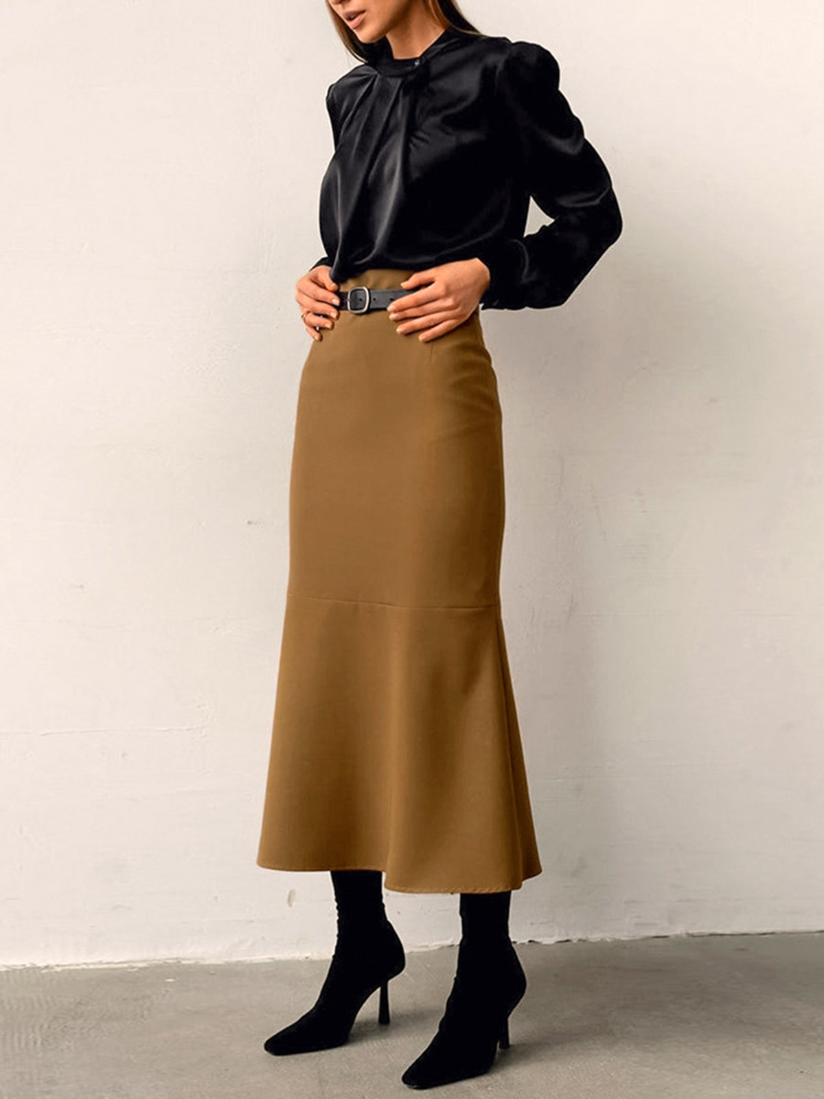 Women's Flared Maxi Skirt with High Waist
