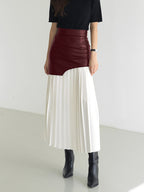 Layered Pleated Maxi Skirt in Faux Leather