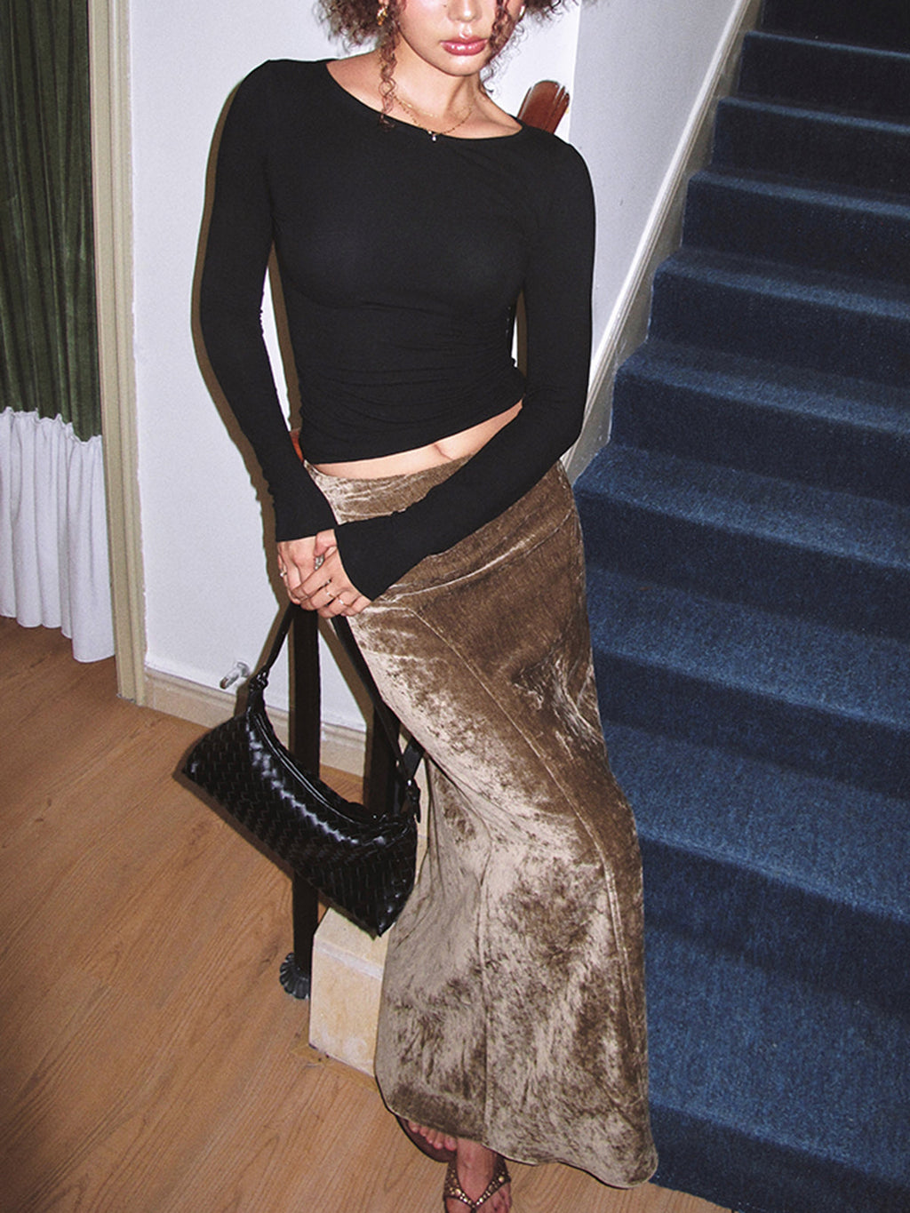 Women's Pleated Velvet Maxi Skirt