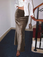 Women's Pleated Velvet Maxi Skirt