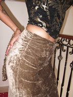 Women's Pleated Velvet Maxi Skirt