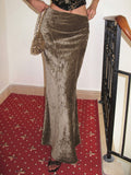 Women's Pleated Velvet Maxi Skirt