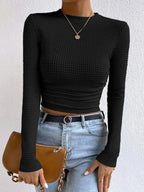 Waffle-Knit Long Sleeve Crop Top