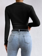 Waffle-Knit Long Sleeve Crop Top