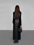Side-Split Maxi Skirt in Faux Leather