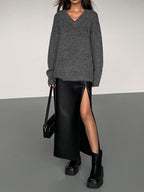 Side-Split Maxi Skirt in Faux Leather