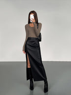 Side-Split Maxi Skirt in Faux Leather