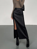 Side-Split Maxi Skirt in Faux Leather