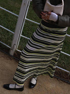 Striped Knit Midi Skirt with High Waist