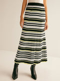 Striped Knit Midi Skirt with High Waist