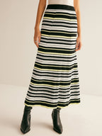Striped Knit Midi Skirt with High Waist