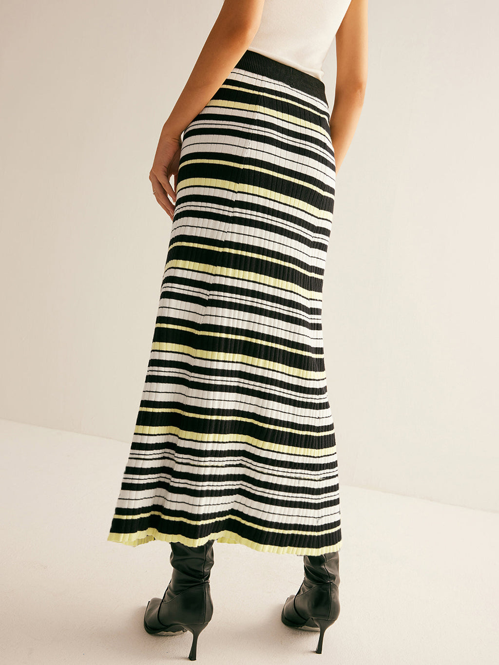 Striped Knit Midi Skirt with High Waist