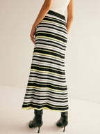 Striped Knit Midi Skirt with High Waist