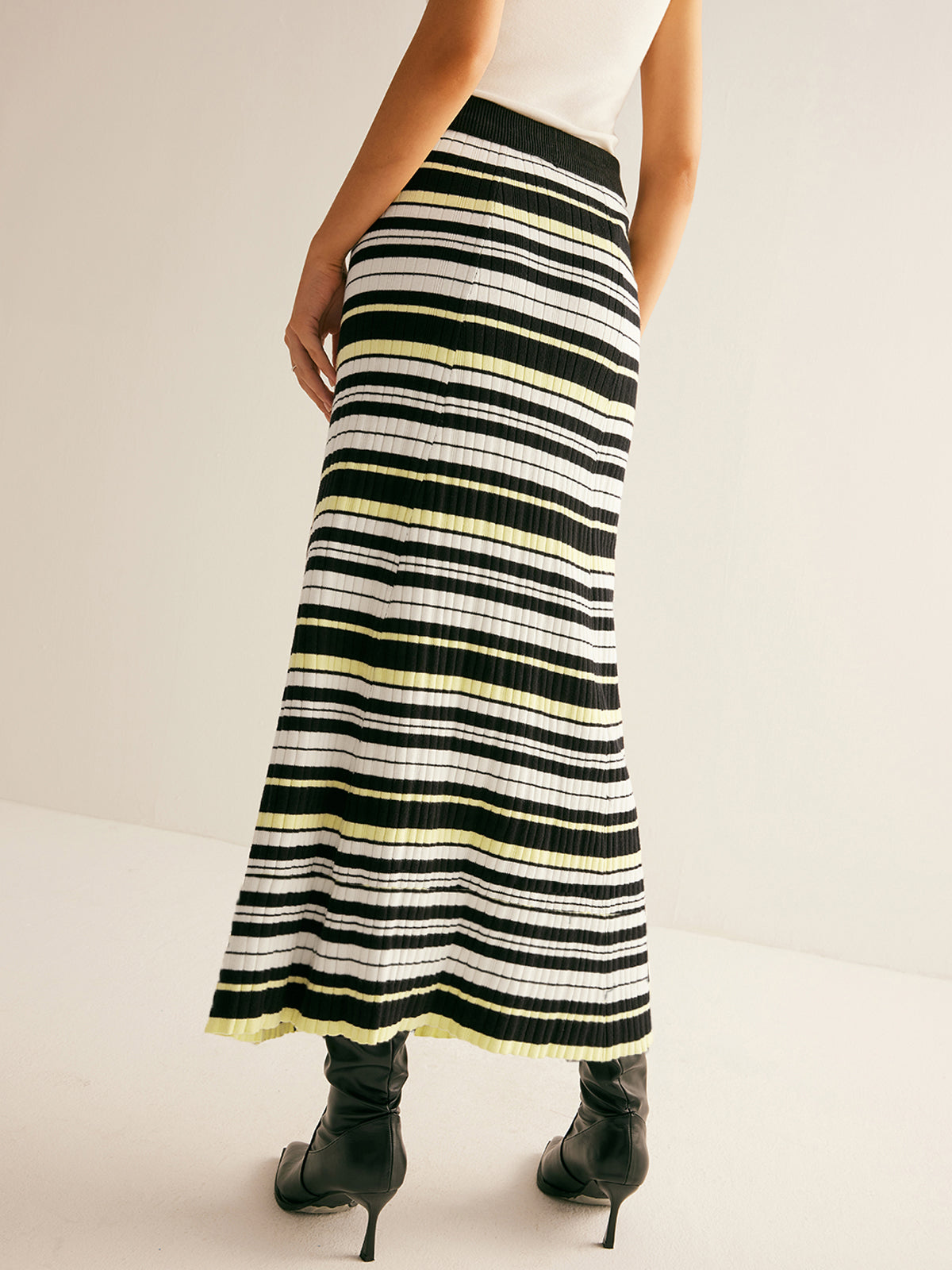 Striped Knit Midi Skirt with High Waist