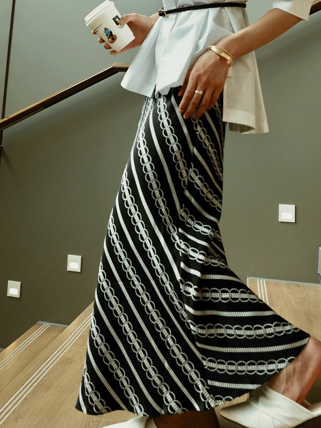 Vertical-Striped Maxi Skirt with a Loose Fit