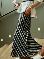 Vertical-Striped Maxi Skirt with a Loose Fit