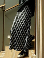 Vertical-Striped Maxi Skirt with a Loose Fit