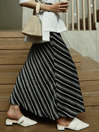 Vertical-Striped Maxi Skirt with a Loose Fit